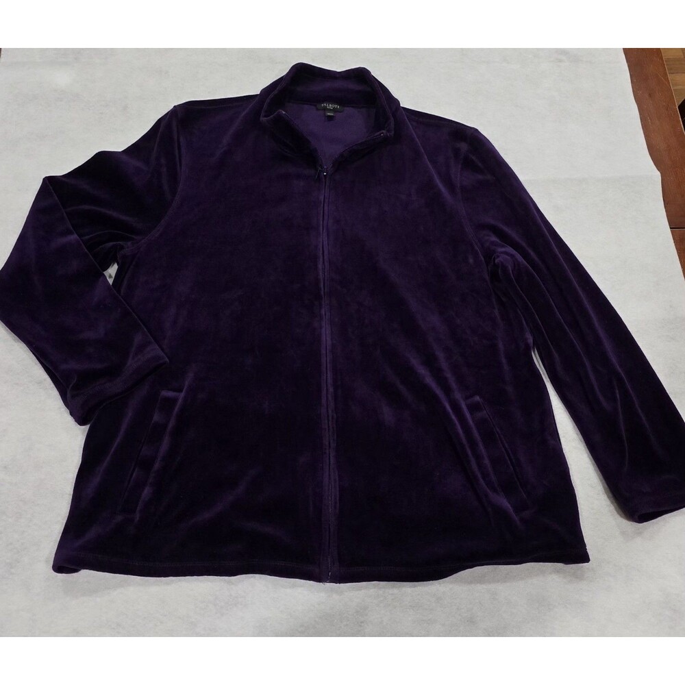 Talbots Women's XL Purple Velour Full Zip Jacket Pockets Casual Comfy